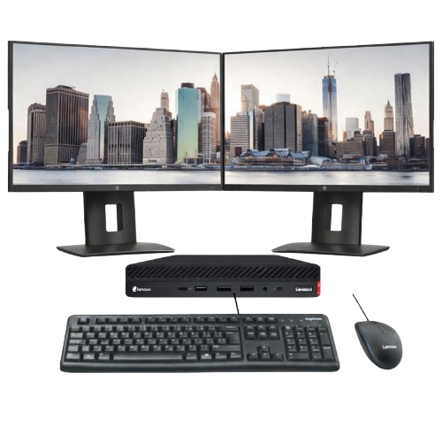 HP BUNDLE! Lenovo DESKTOP M710Q G4400T + 2 x HP 23'' Monitor 2YW